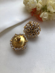 Pearls & Gold Gundu Intricately Tied Bunch, Round Studs-Earrings-PL-House of Taamara