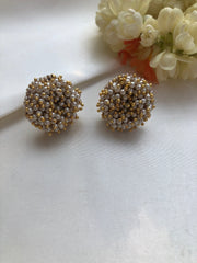 Pearls & Gold Gundu Intricately Tied Bunch, Round Studs-Earrings-PL-House of Taamara