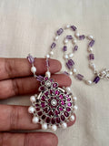 Pearls & amethyst bead chain with kemp pendant-Silver Neckpiece-CI-House of Taamara