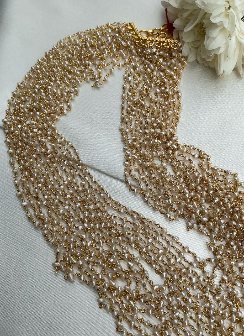 Pearls bunch chain 15 lines layered-Silver Neckpiece-CI-House of Taamara