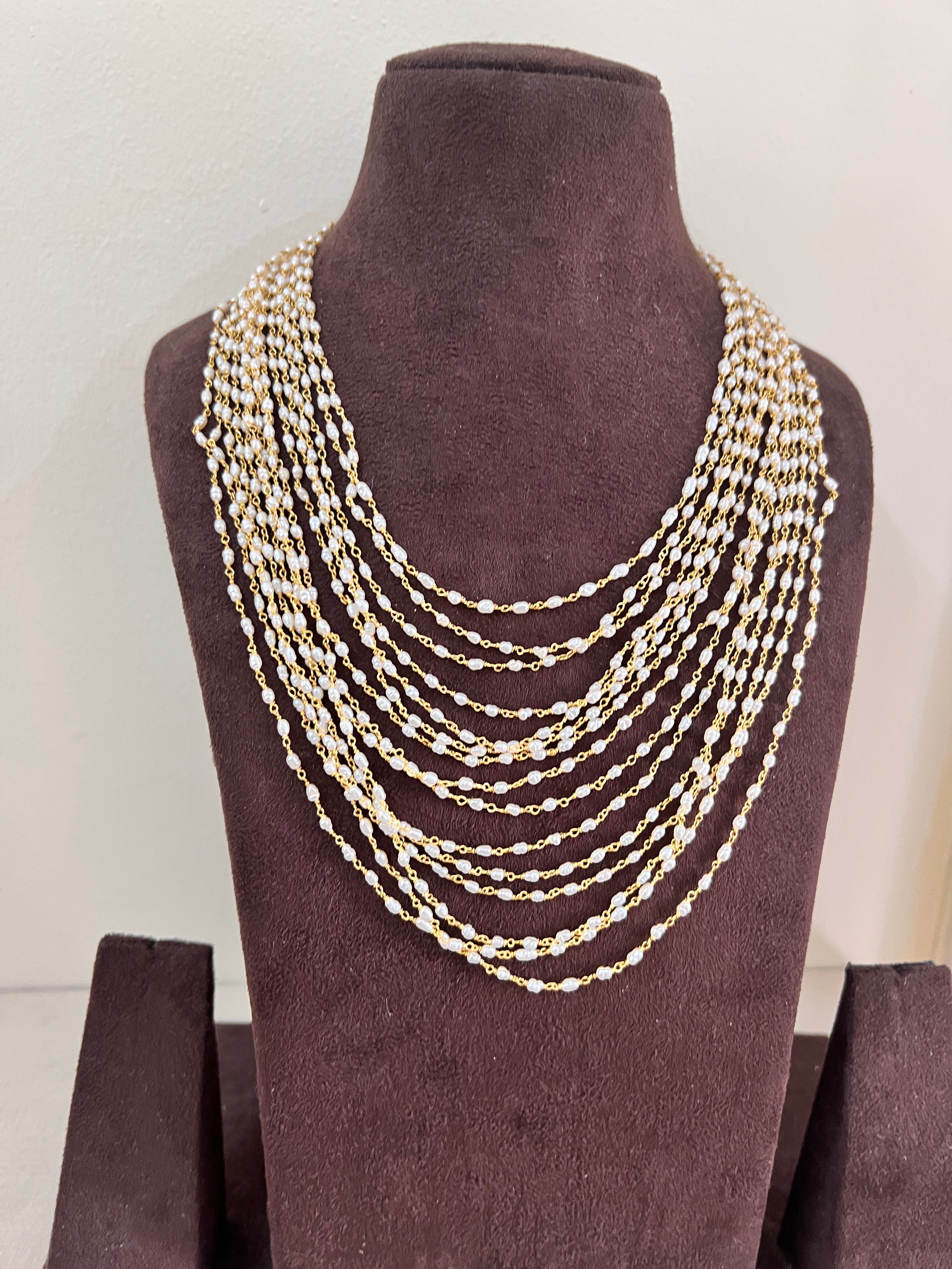 Pearls bunch chain 15 lines layered-Silver Neckpiece-CI-House of Taamara