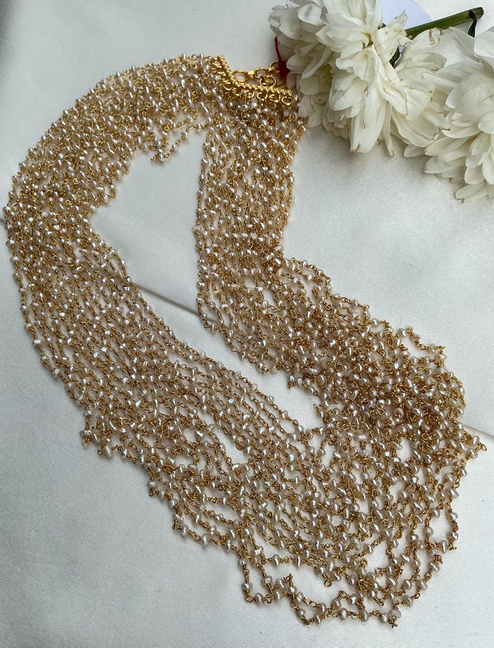 Pearls bunch chain 15 lines layered-Silver Neckpiece-PL-House of Taamara