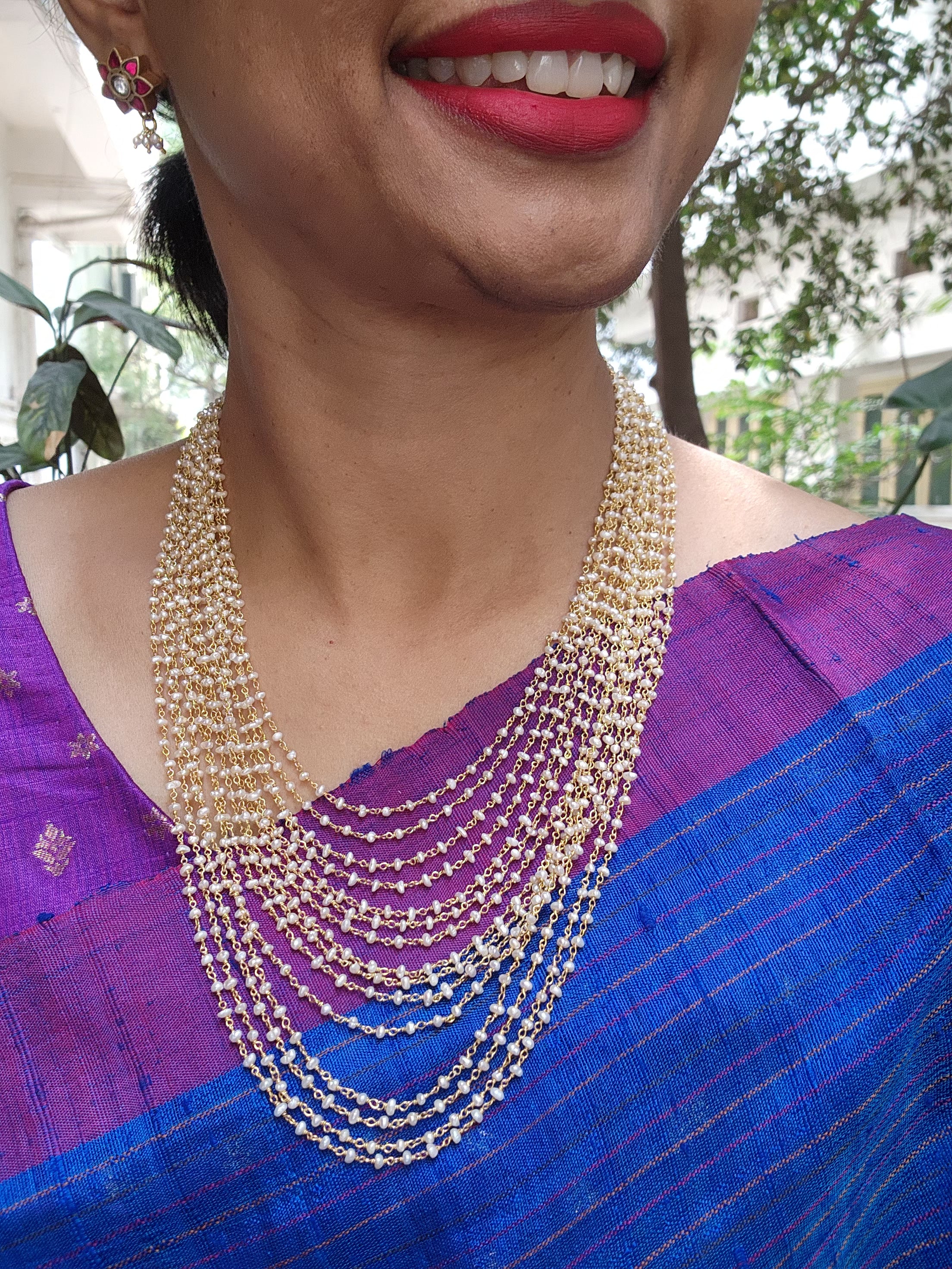 Pearls bunch chain 15 lines layered-Silver Neckpiece-PL-House of Taamara