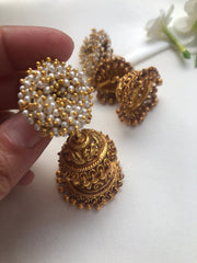 Pearls bunch detachable 2 layer jhumkas-Earrings-PL-House of Taamara