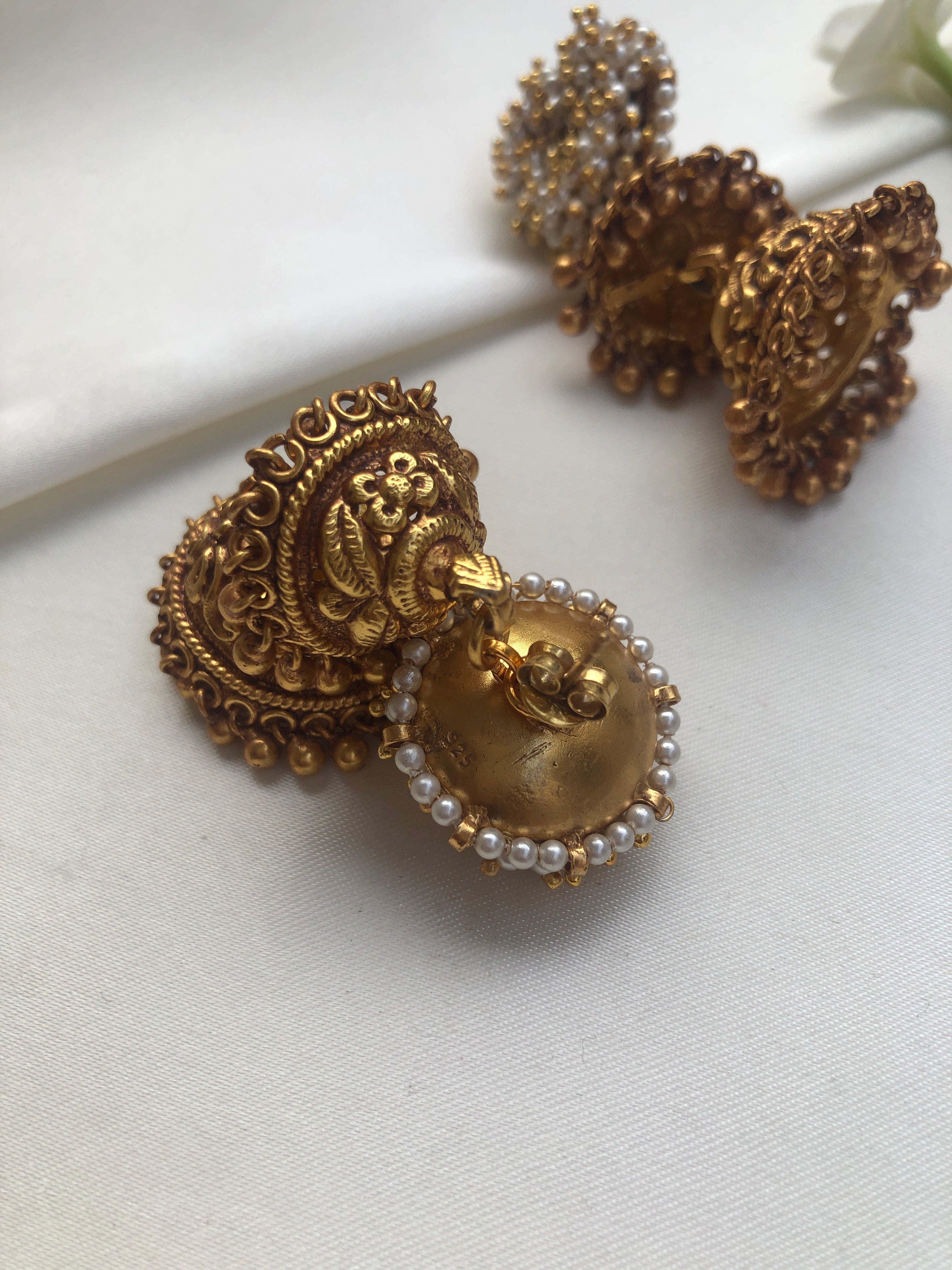 Pearls bunch detachable 2 layer jhumkas-Earrings-PL-House of Taamara