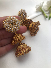 Pearls bunch detachable 2 layer jhumkas-Earrings-PL-House of Taamara