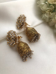 Pearls bunch earrings with detachable jhumkas-Earrings-PL-House of Taamara