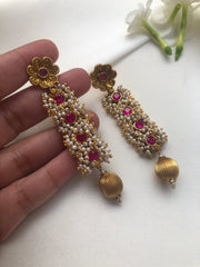 Pearls bunch long earrings with gold antique style bead drop-Earrings-PL-House of Taamara