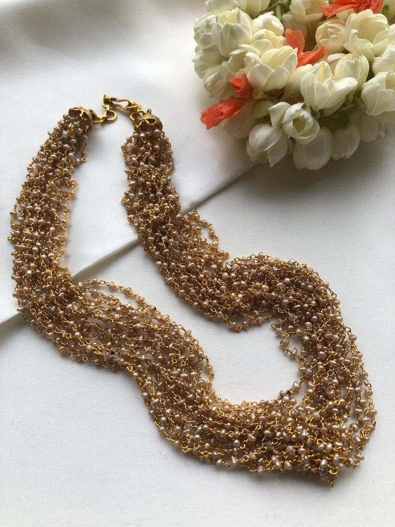 Pearls bunch necklace-Silver Neckpiece-PL-House of Taamara