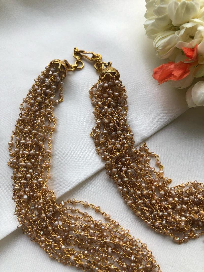 Pearls bunch necklace-Silver Neckpiece-PL-House of Taamara