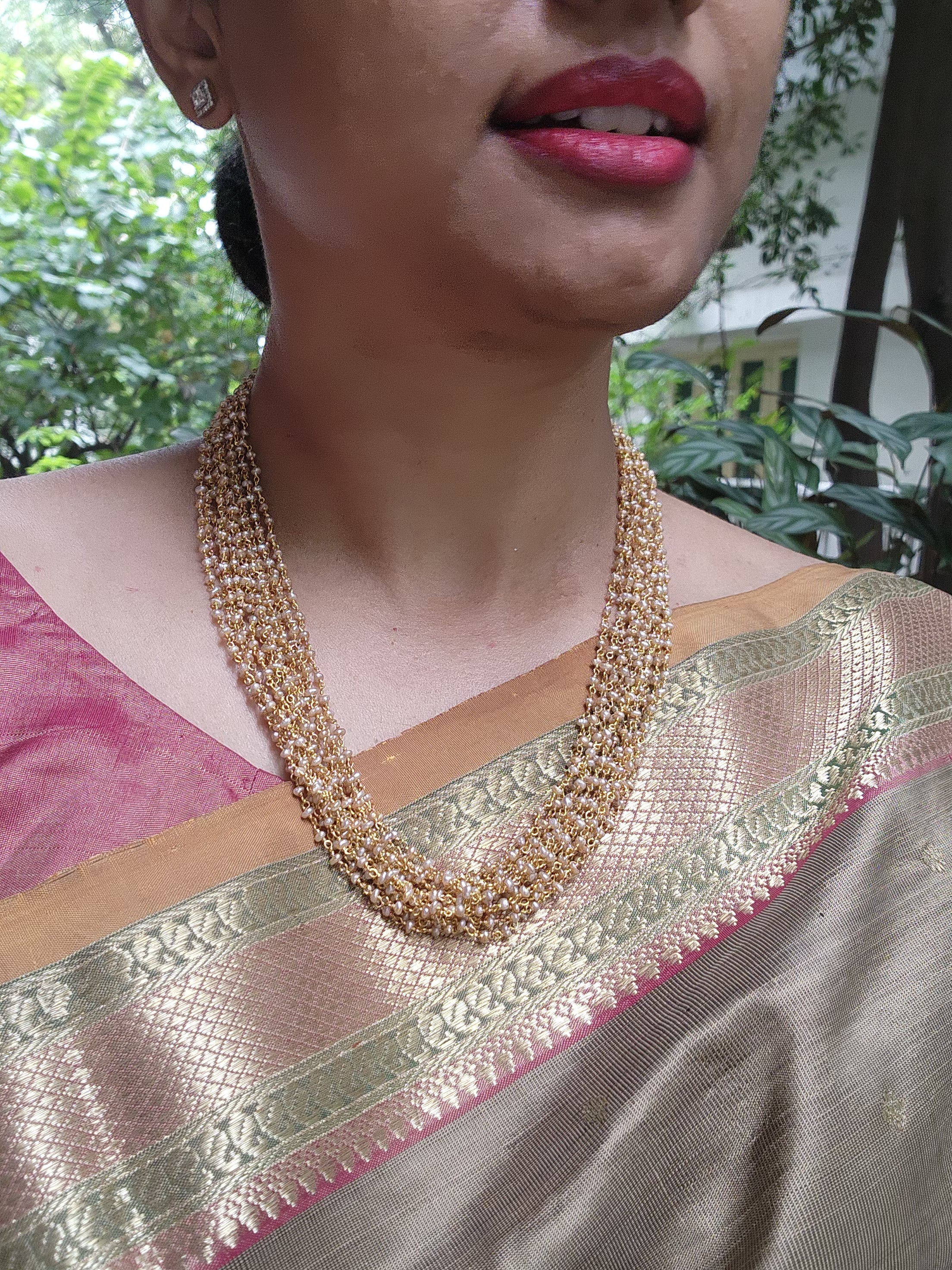 Pearls bunch necklace-Silver Neckpiece-PL-House of Taamara