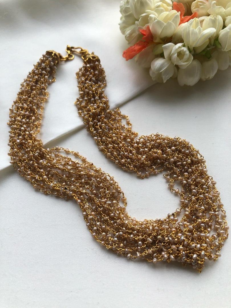 Pearls bunch necklace-Silver Neckpiece-PL-House of Taamara