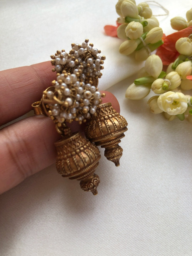 Pearls bunch with antique style bead drop earrings-Earrings-PL-House of Taamara