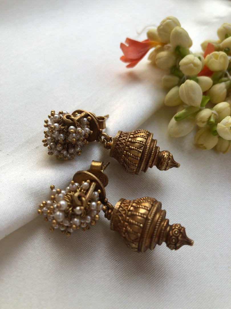 Pearls bunch with antique style bead drop earrings-Earrings-PL-House of Taamara