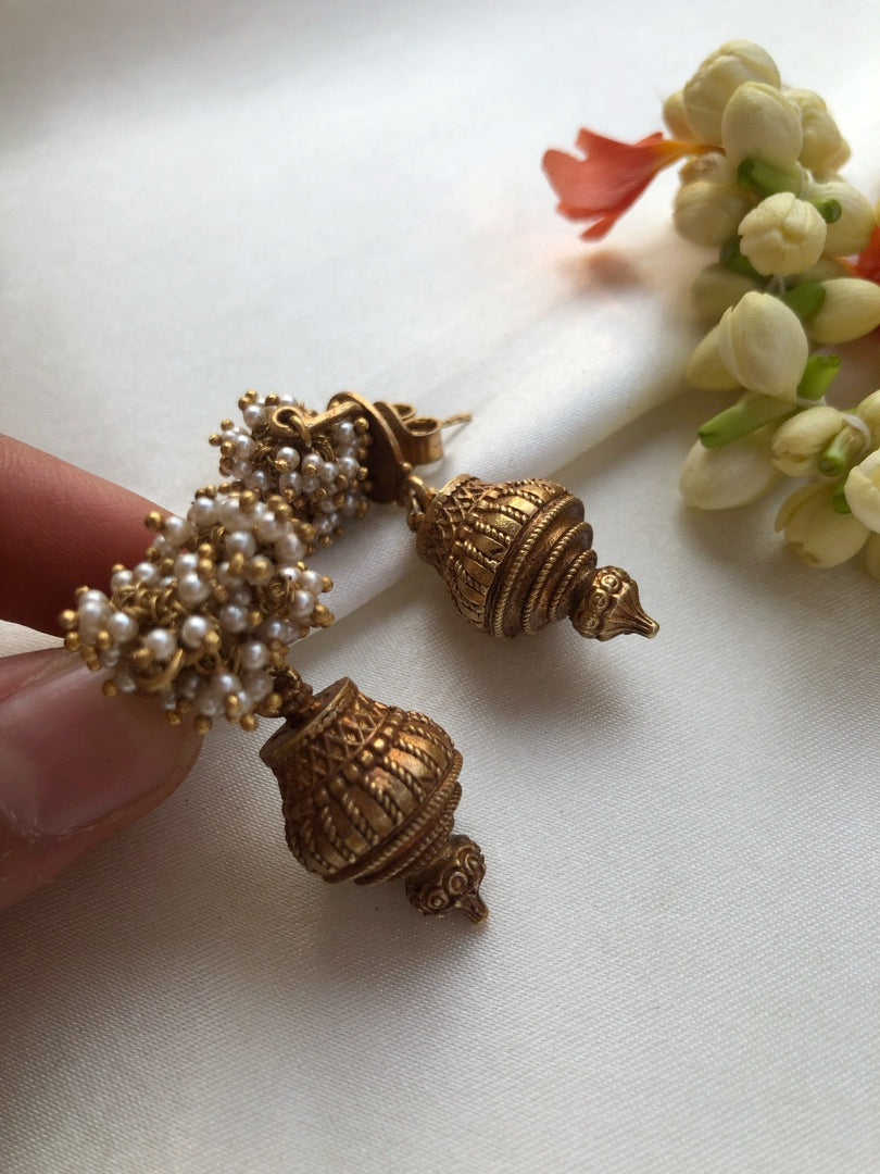 Pearls bunch with antique style bead drop earrings-Earrings-PL-House of Taamara