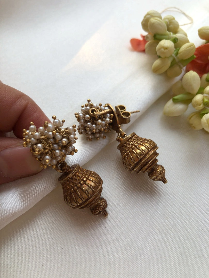 Pearls bunch with antique style bead drop earrings-Earrings-PL-House of Taamara