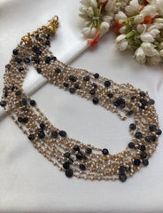 Pearls bunch with grey topaz beads-Silver Neckpiece-PL-House of Taamara