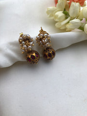 Pearls bunch with kundan antique style bead earrings-Earrings-PL-House of Taamara