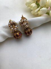 Pearls bunch with kundan antique style bead earrings-Earrings-PL-House of Taamara