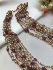 Pearls bunch with oval ruby beads-Silver Neckpiece-PL-House of Taamara