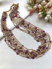 Pearls bunch with oval ruby beads-Silver Neckpiece-PL-House of Taamara