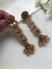 Pearls bunch with ruby & kundan jhumkas-Earrings-PL-House of Taamara