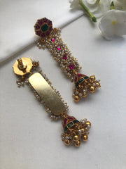 Pearls bunch with ruby & kundan jhumkas-Earrings-PL-House of Taamara