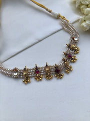 Pearls choker with Kundan and antique style motifs-Silver Neckpiece-PL-House of Taamara