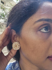 Pearls & gold gundu intricately tied bunch, round studs-Earrings-PL-House of Taamara