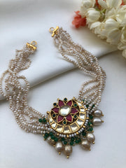 Pearls kundan style ruby choker-Silver Neckpiece-PL-House of Taamara