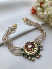 Pearls kundan style ruby choker-Silver Neckpiece-PL-House of Taamara