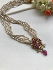 Pearls mala with kundan pendant-Silver Neckpiece-PL-House of Taamara