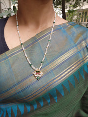 Pearls mala with ruby & green chand kundan-Silver Neckpiece-PL-House of Taamara