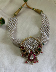 Pearls patti with nath style choker-Silver Neckpiece-PL-House of Taamara