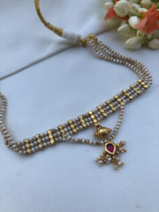 Pearls & ruby small choker-Silver Neckpiece-PL-House of Taamara