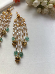 Pearls with green beads & antique style bead hangings-Earrings-PL-House of Taamara