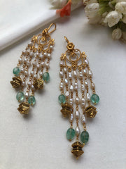 Pearls with green beads & antique style bead hangings-Earrings-PL-House of Taamara