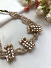 Pearls with kundan choker-Silver Neckpiece-PL-House of Taamara