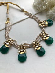 Pearls with kundan & emerald statement necklace-Silver Neckpiece-PL-House of Taamara
