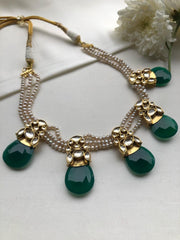 Pearls with kundan & emerald statement necklace-Silver Neckpiece-PL-House of Taamara