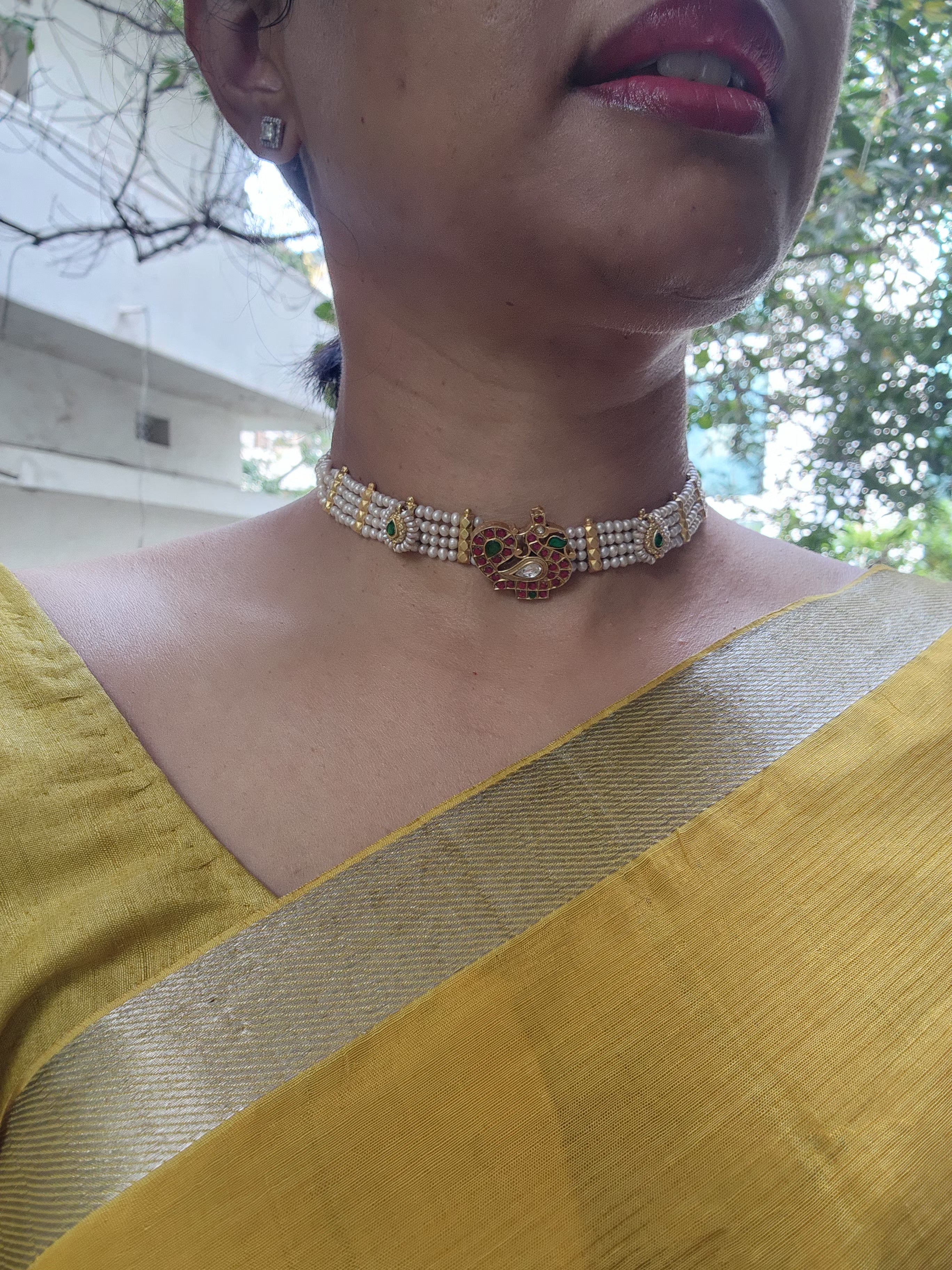 Pearls with kundan peacock-Silver Neckpiece-PL-House of Taamara