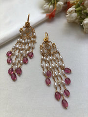 Pearls with pink bead hangings-Earrings-PL-House of Taamara