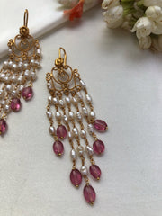 Pearls with pink bead hangings-Earrings-PL-House of Taamara