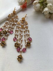 Pearls with pink beads & antique style bead hangings-Earrings-PL-House of Taamara