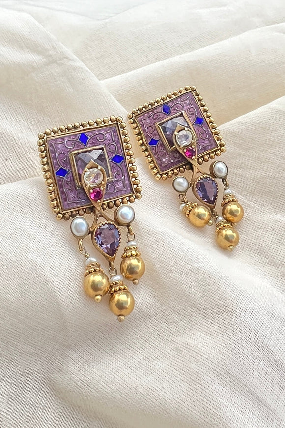 Pink enamel earrings-Silver earrings-EZ-House of Taamara