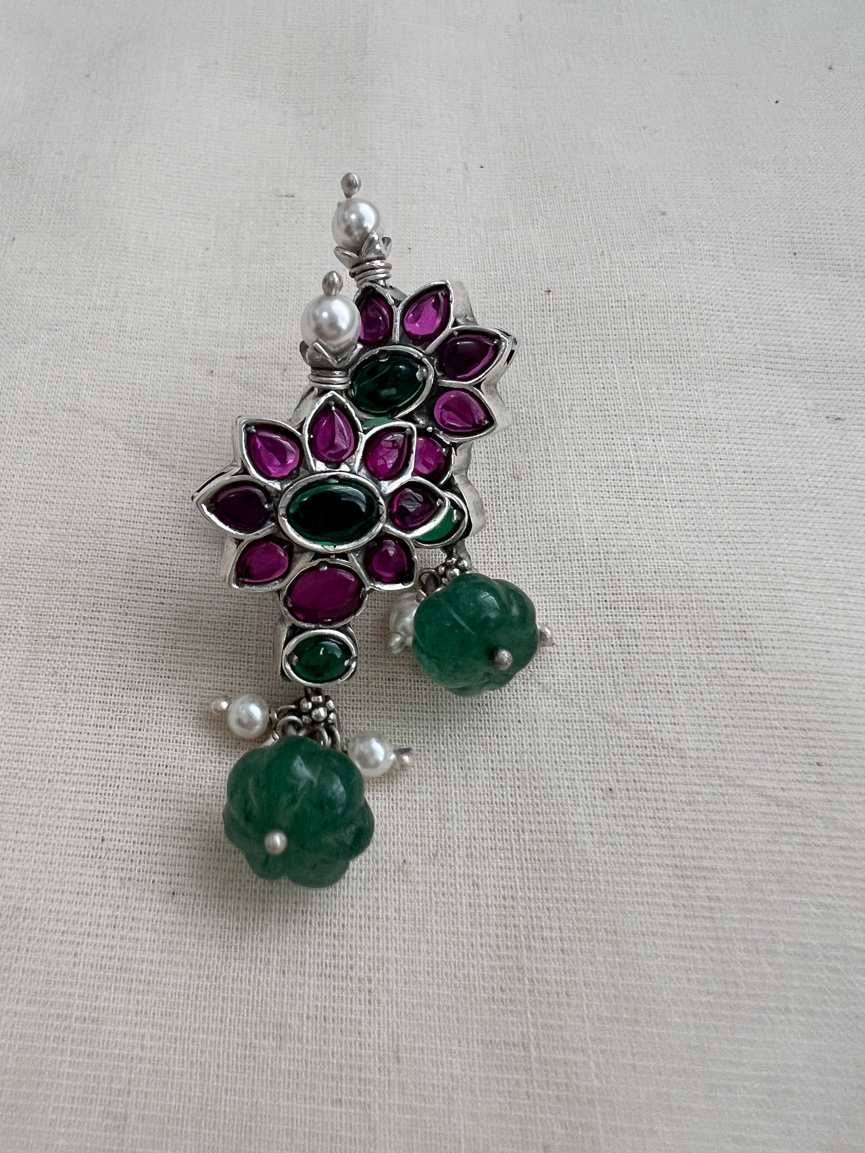 Pink & green kemp silver studs with pearls-Earrings-CI-House of Taamara