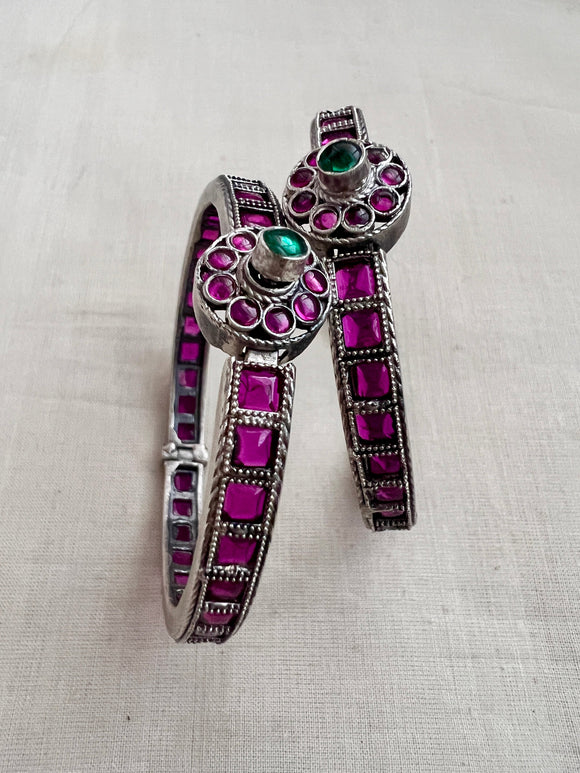 Pink & green kemp stone bangles, pair-Silver Bracelet-CI-House of Taamara