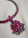 Pink kemp adigai necklace set-Silver Neckpiece-CI-House of Taamara