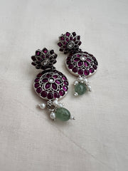 Pink kemp hangings with jade beads & pearls-Earrings-CI-House of Taamara