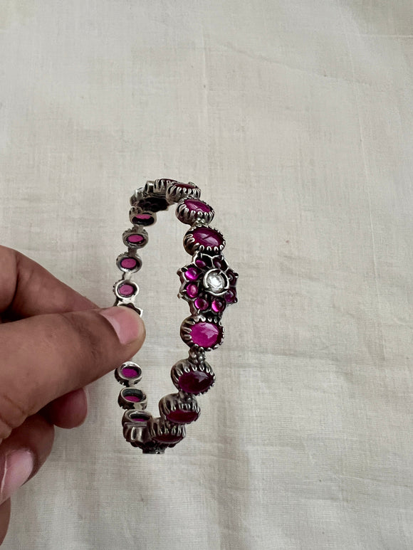 Pink kemp stone bangle, side screw-Silver Bracelet-CI-House of Taamara